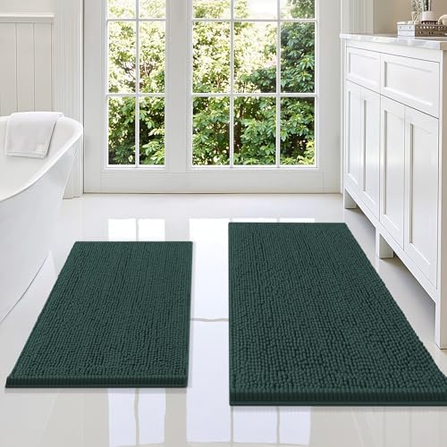 Smiry Chenille Bathroom Rugs Sets 2 Piece (36x24+30x20, Green)