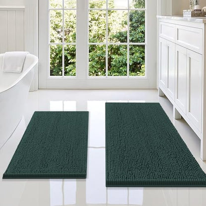 Smiry Chenille Bathroom Rugs Sets 2 Piece (36x24+30x20, Green)
