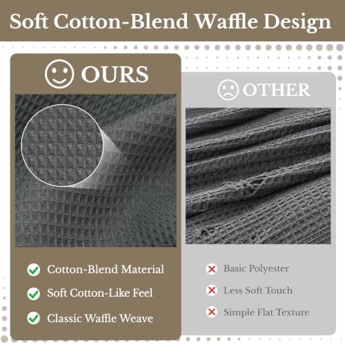 LXBNI Gray Waffle Shower Curtain, Cotton Blend with Metal Hooks, 72x72