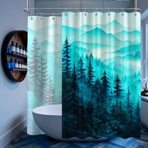 Dark Teal Forest Extra Wide Shower Curtain, 108X72 in for Clawfoot Tub