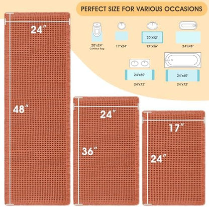 IM HOME Waffle Bath Mat Set 3 Piece Burnt Orange,Woven Modern Bath Rug Mats, Absorbent Non Slip Bath Floor Mat, Soft Washable Boho Bath Rugs with Tassels for Bathroom, Bedroom, Kitchen, Tub