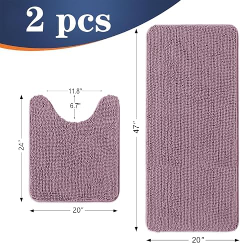 OLANLY Chenille Bathroom Rugs Mats Sets 2 Piece, 47"x20"+24"x20", Deep Plum