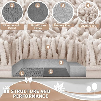 Yimobra Toilet Rugs U Shaped Washable, Extra Thick Soft Absorbent Chenille Contour Bathroom Rugs for Toilet 24x20 Inch, Quick Dry Non Slip Toilet Mat for Bath Floor, Khaki