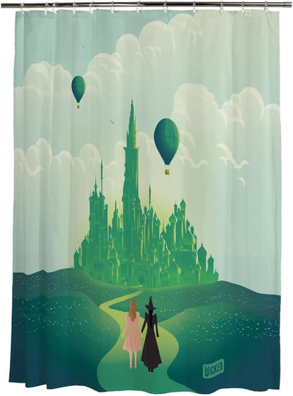 Wicked Elphaba & Glinda 13-Piece Shower Curtain Set, 72 x 72 Inch Fabric Curtain with Hooks, Bathroom Decor, Machine Washable, (100% Officially Licensed Product) by Franco Collectibles