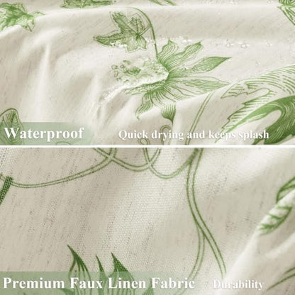 ORTIGIA Linen Shower Curtain Farmhouse Vintage Cottagecore Sage Green Birds Floral Shower Curtains Spring Summer Boho Rustic Decor for Bathroom 72 W x 72 L