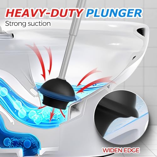 FORASTO 2 in 1 Toilet Plunger and Brush Set,Extended Handle Plunger,Toilet Bowl Brush Plunger Set,Bathroom Cleaning Tools,Cleaning Brush,Toilet Brush Plunger Combo,Charcoal Gray（20.8inch）