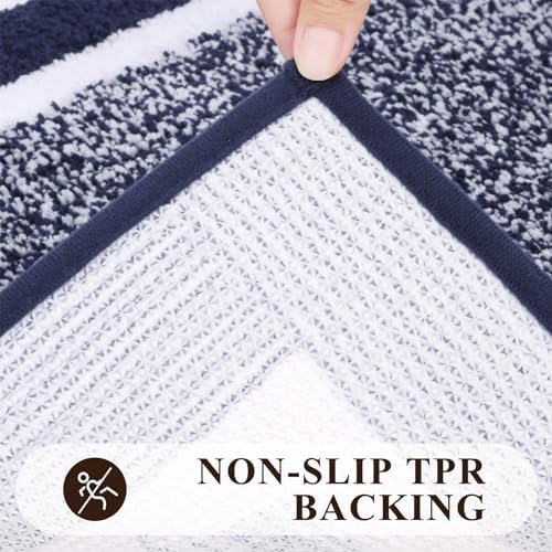 Pauwer Bathroom Rugs 3 Piece Set, Non Slip Washable Bath Mat, Navy