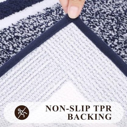 Pauwer Bathroom Rugs 3 Piece Set, Non Slip Washable Bath Mat, Navy