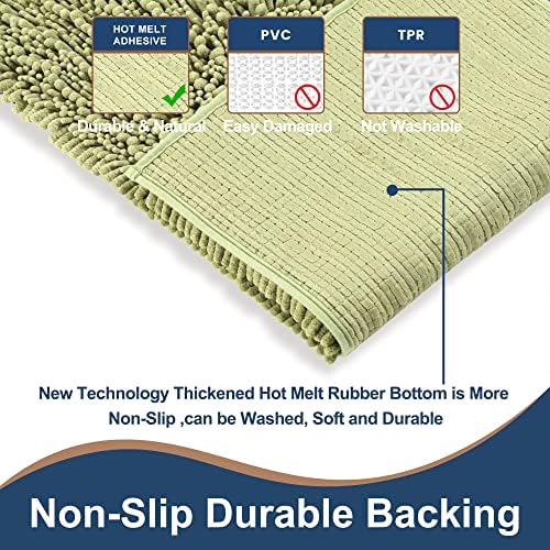 Luxury Chenille Light Sage Green Bathroom Rugs Sets 2 Piece, Thickened Hot Melt Rubber Bottom Bath Mats for Bathroom Non Slip,Bath Rugs Quick Dry Machine Washable for Shower Mat (47"x17"+17"x24")