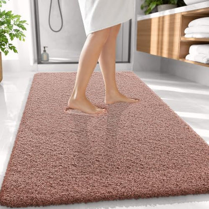 OLANLY Microfiber Large Bathroom Rugs 59x35, Soft Absorbent Bath Mat, Mocha