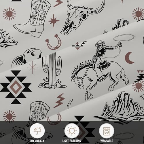 EGIGCC Western Cowboy Shower Curtain, Gray Aztec Southwestern Desert Cactus Bathroom Decor, Farmhouse Country Tribal Fabric Drapes for Men Boys, 60x72 Inch, 12 Hooks