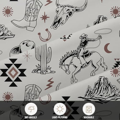 EGIGCC Western Cowboy Shower Curtain, Gray Aztec Southwestern Desert Cactus Bathroom Decor, Farmhouse Country Tribal Fabric Drapes for Men Boys, 60x72 Inch, 12 Hooks