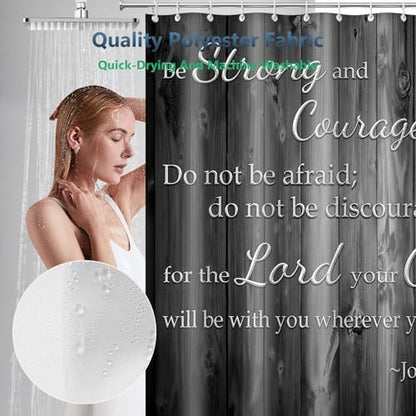 Be Strong and Courageous Rustic Wood Shower Curtain with Hooks 72 x 72 Inch