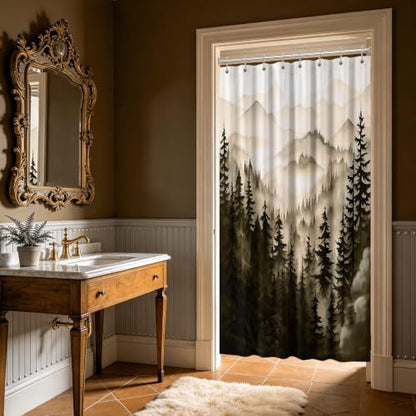 Dark Brown Forest Stall Shower Curtain, 47X64 in Narrow Small, Mountain