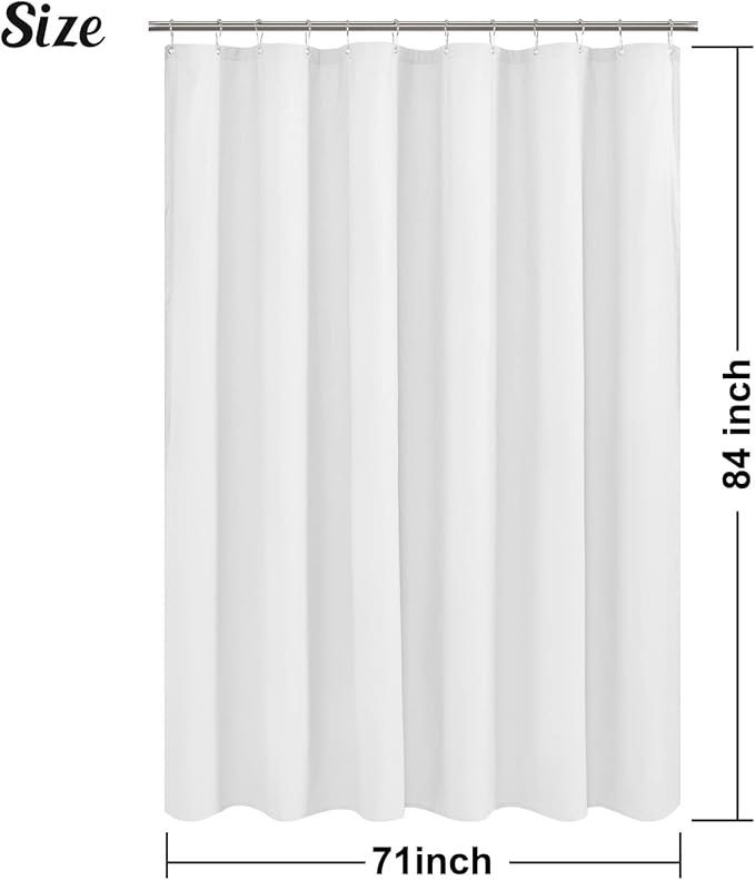 Embossed Microfiber Shower Curtain Liner 71 x 84, White | Extra Long, Machine Washable, Bottom Magnets, Water Repellent, 71x84 inches Soft Fabric Shower Curtain for Bathroom