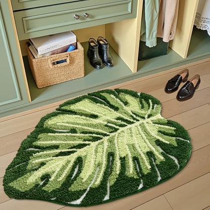LUMI Bathroom Rug Green Leaf, Absorbent Non Slip Bath Mat, 23.5"x31.5"