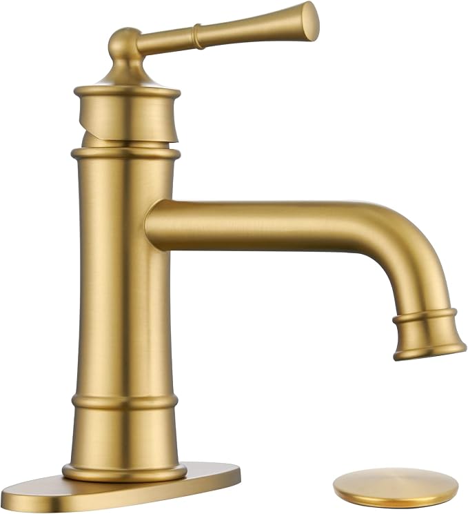 Single Hole Bathroom Faucet,Bathroom Sink Faucet 1hole,Gold Bathroom Faucet | Brushed Gold Bathroom faucet,Brass Bathroom Faucets,With Pop Up Drain and 2 Supply Hose for Vanity,Lavatory RV Farmhouse