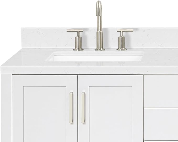 ARIEL Magnolia 72-inch Bathroom Vanity with Sink,Solid Wood, 1.5-inch Carrara White Quartz Countertop, Double Rectangular Porcelain Sink, 4 Soft Closing Doors, 3 Dovetail Drawers, White