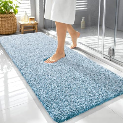 OLANLY Microfiber Soft Bathroom Rugs Mats 59x24, Peacock Blue and White