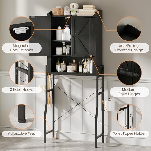 Memobarco Over The Toilet Storage Cabinet with 2-Door & Metal Stand, Black