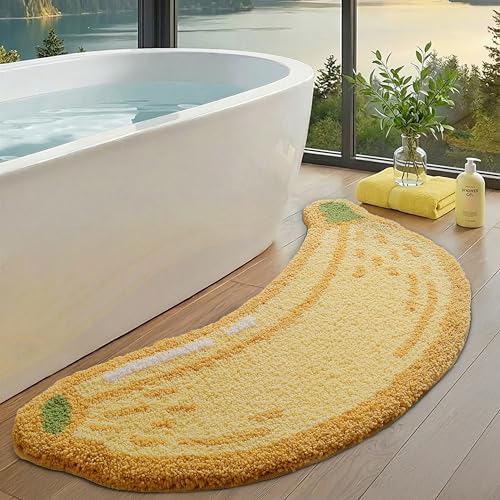 LUMI Cute Bathroom Rug, Absorbent Non Slip Bath Mat, 24"x51", Banana