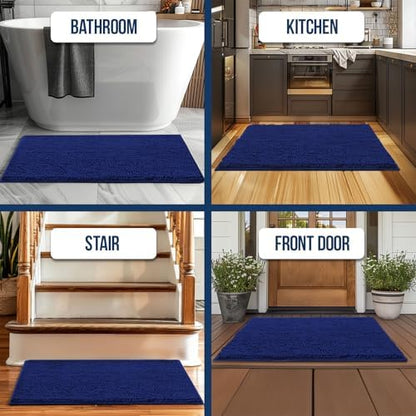 Muddy Mat® | Chenille Bathroom Rugs Quick Dry Microfiber Mats Non Slip Washable, Extra Thick, Soft and Highly Absorbent Bath Mats for Bathroom, Kitchen, and Shower Floor - Navy Blue 35"x59"