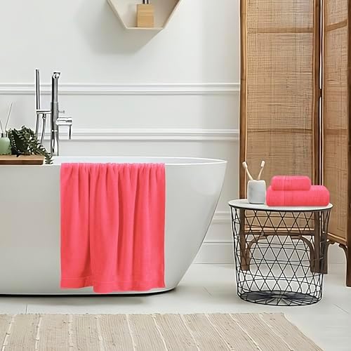 Belizzi Home Ultra Soft 3 Pack Cotton Towel Set, Contains a Bath Towel 28x55 inch, a Hand Towel 16x24 inch & a Wash Coth 12x12 inch, Ideal Everyday use, Compact & Lightweight - Coral Orange