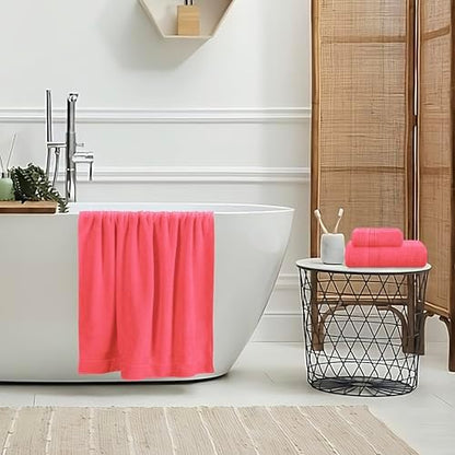 Belizzi Home Ultra Soft 3 Pack Cotton Towel Set, Contains a Bath Towel 28x55 inch, a Hand Towel 16x24 inch & a Wash Coth 12x12 inch, Ideal Everyday use, Compact & Lightweight - Coral Orange