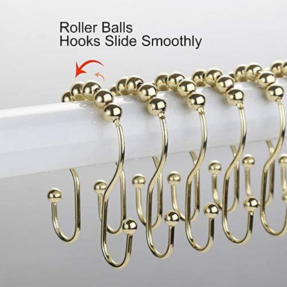 Goowin Shower Curtain Hooks, 12 Pcs Shower Curtain Rings, Stainless Steel Gold Shower Curtain Hooks, Rust Proof Shower Curtain Hangers, Smooth Sliding Anti-Drop Shower Rings for Curtain (Gold)