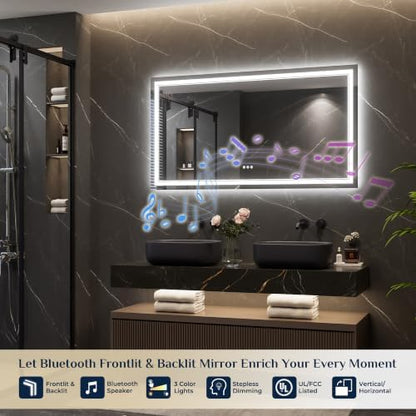 Keonjinn 55" x 30" LED Bathroom Mirror with Lights, Bluetooth Speaker