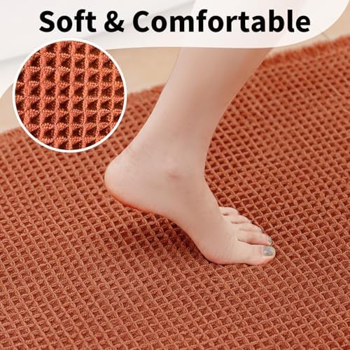 Burnt Orange Bathroom Rug, Fall Waffle Bath Mat Runner, 24" x 60"