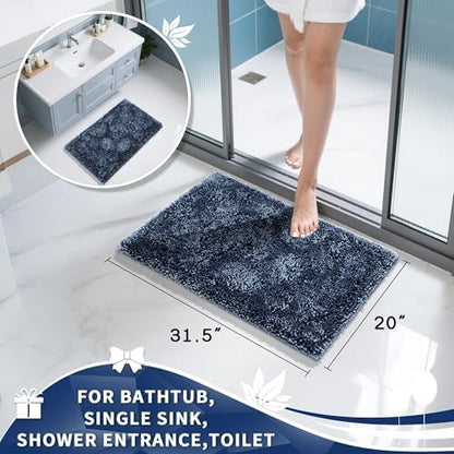 Yimobra Chenille Bathroom Rugs Non Slip, Extra Thick Soft Absorbent Bath Rug 31.5x20 Inch, Machine Washable Quick Dry Bath Mat for Bathroom Floor, Tub and Shower, Home Decor Accessories, Light Blue