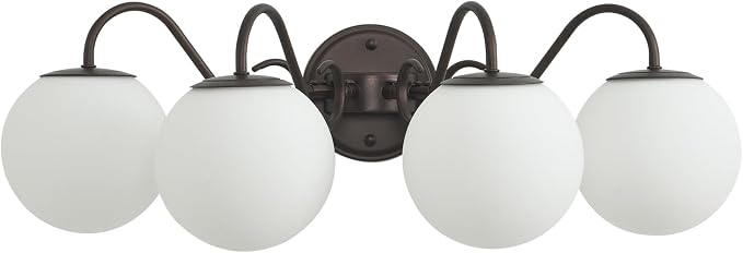 4 Lights Vintage Bathroom Vanity Light Fixtures Over Mirror, Oil Rubbed Bronze Vanity Lights For Bathroom With Milk Glass Globe Shade, Wall Lights For Bedroom, Hallway, Dressing Table(G9 Incl.)