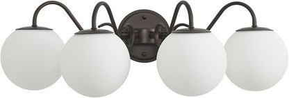 4 Lights Vintage Bathroom Vanity Light Fixtures Over Mirror, Oil Rubbed Bronze Vanity Lights For Bathroom With Milk Glass Globe Shade, Wall Lights For Bedroom, Hallway, Dressing Table(G9 Incl.)