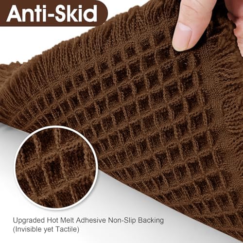 Waffle Bath Mat Set 2 Piece, Boho Woven Modern Bath Rug Absorbent Non Slip, Ultra Soft Bathroom Mats, Machine Washable Knit Bath Rugs with Herringbones for Bathroom, Bedroom, Kitchen, Shower, Brown