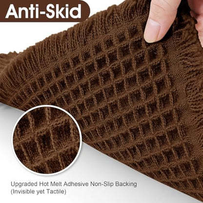 Extra Large Waffle Bath Mat, Boho Woven Modern Bath Rug Absorbent Non Slip, Ultra Soft Bathroom Mats, Machine Washable Knit Bath Rugs with Border for Bathroom, Bedroom, Kitchen, Shower, 6'x2', Brown