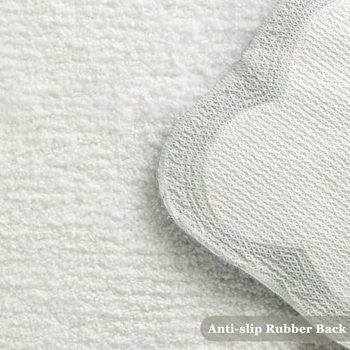 Ohocut Luxury Microfiber Scalloped Runner Rug, Sage Green Scalloped Piping White Long Bathroom Rug Cute Aesthetic Bath Mat for Bathroom, Tub, Sink, Shower, Anti Slip, Extra Soft, Absorbent, 47x24