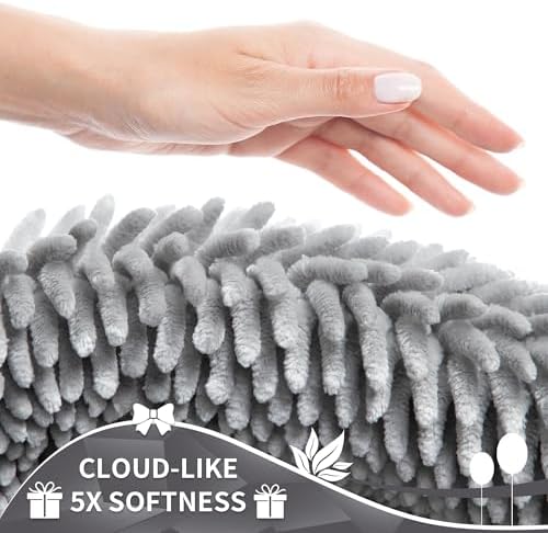 Yimobra Chenille Bathroom Rugs Non Slip, Extra Thick Soft Absorbent Bath Rug, Machine Washable Quick Dry Bath Mat for Bathroom Floor, Tub and Shower, Home Decor Accessories, 24x17, Light Grey