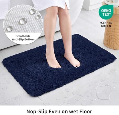 Disolla Navy Bathroom Rug 20x32 - Non-Slip Plush Thick Bath Mat, Highly Absorbent & Ultra Soft Fluffy Floor Mat, Machine Washable for Shower and Tub