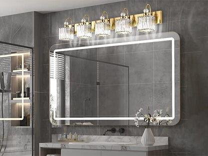 Ralbay Gold Crystal 5-Light Bathroom Vanity Lights Over Mirror Modern Crystal Gold Bathroom Vanity Lighting