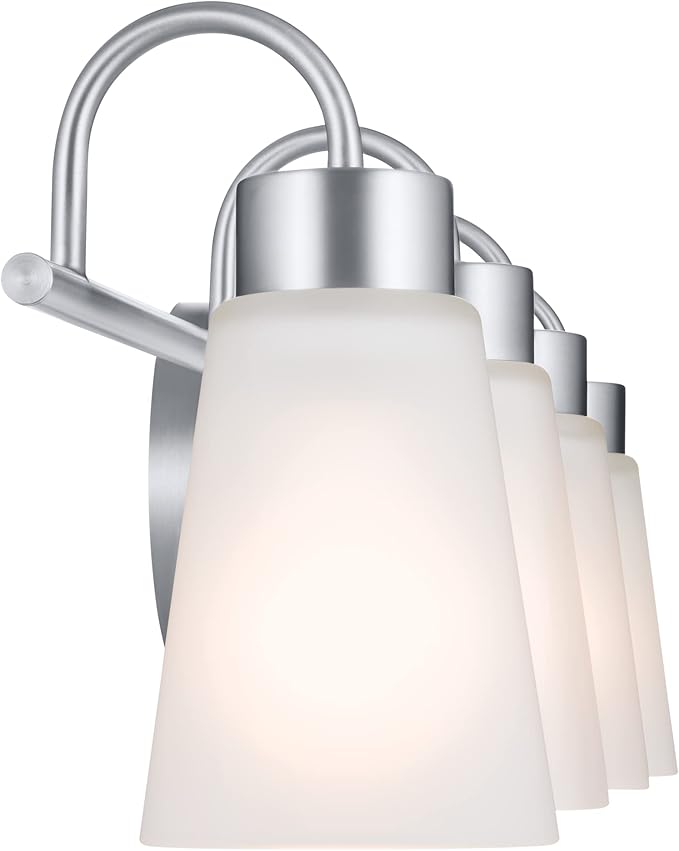 Kichler Erma 4-Light Bathroom Vanity Light Fixture with Clear Satin Etched Glass, Updated Traditional Wall Light in Brushed Nickel, (32.5" x 8.5")