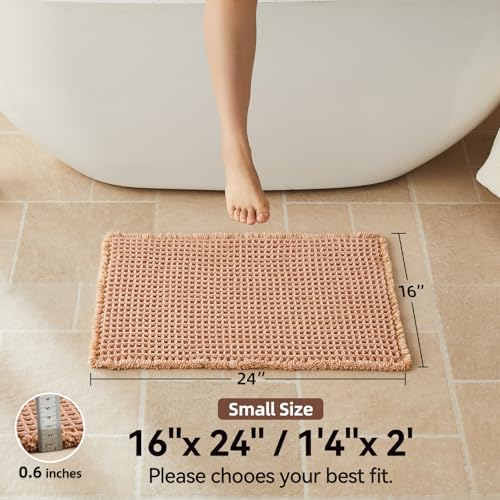 Triohero Waffle Bath Mat, Small Boho Bathroom Rugs, 16x24 Light Peachy