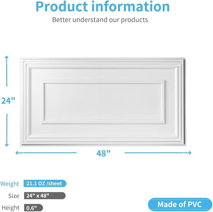 Art3d Drop Ceiling Tiles, 24x48in. White (24-Pack) | Lightweight, Waterproof, No Sag and Breakage, Compatible with Grid System, Perfect for Basement, Kitchen