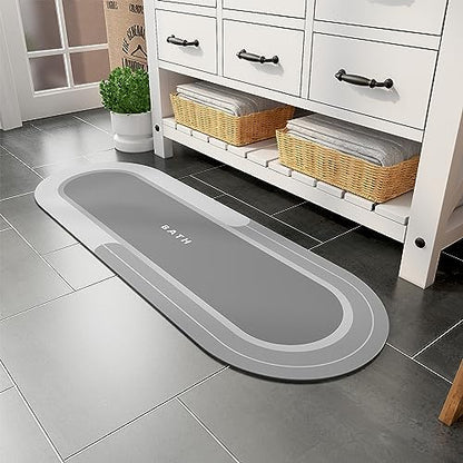 MontVoo Bath Mat Runner - Long Non Slip Absorbent Quick Dry Thin Bath Rug for Bathroom Floor Mat - Rubber Backed - Stain Resistant - Easy Care - Gray 17"x50"