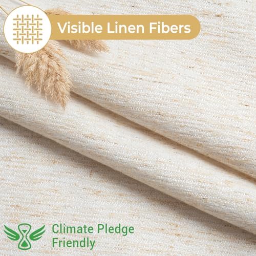 WONICY Linen Texture No Hook Shower Curtain with Liner, Flax White, 71x74