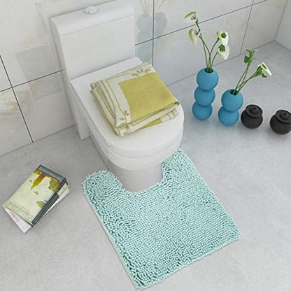 ITSOFT Standard 24"x21" U-Shaped Non-Slip Shaggy Chenille Toilet Contour Bathroom Rug with Water Absorbent, Spa Blue
