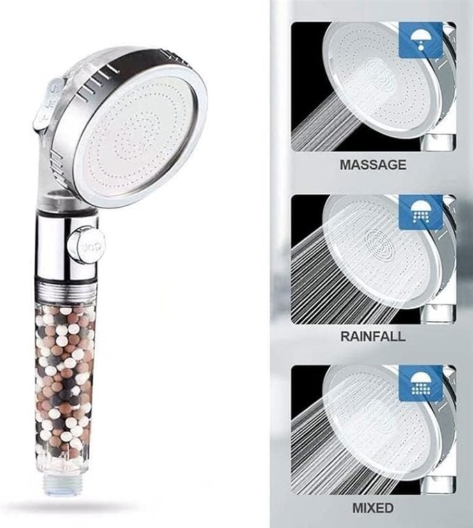 MineralStream Ionic Shower Head 2.0 + Hose | Ecowater Spa Showerheads for Dry Hair & Skin | 3 Settings High Pressure Water Saving Showerhead with Filter Beads