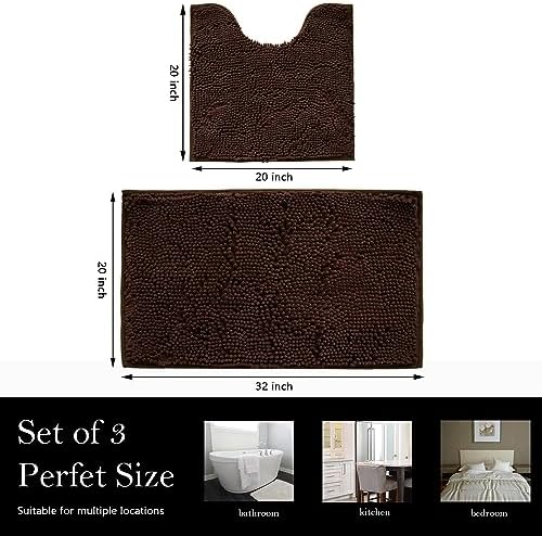 Bathroom Rugs Chenille Bath mat 2 Piece Set, Super Absorbent, Strong PVC Non Slip Backing, Bath mats for Bathroom, Plush Shaggy, Thick, Machine Washable, Bathtub, Shower, Toilet.(Brown)