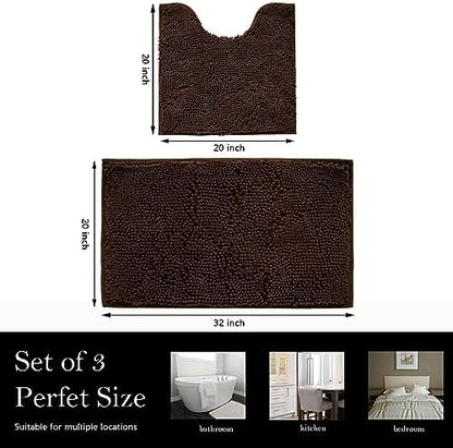 Bathroom Rugs Chenille Bath mat 2 Piece Set, Super Absorbent, Strong PVC Non Slip Backing, Bath mats for Bathroom, Plush Shaggy, Thick, Machine Washable, Bathtub, Shower, Toilet.(Brown)