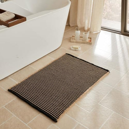 Triohero Waffle Bath Mat, Boho Bathroom Rugs Non Slip, 24x36 Black & Khaki
